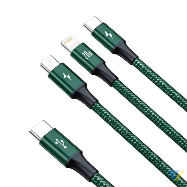 Baseus Rapid Series 3 in 1 cable USB C For M + L + T 20W 1.5m (Green) Combo Cables