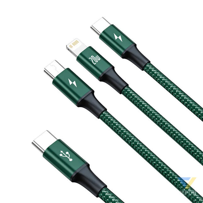 Baseus Rapid Series 3 in 1 cable USB C For M + L + T 20W 1.5m (Green) Combo Cables