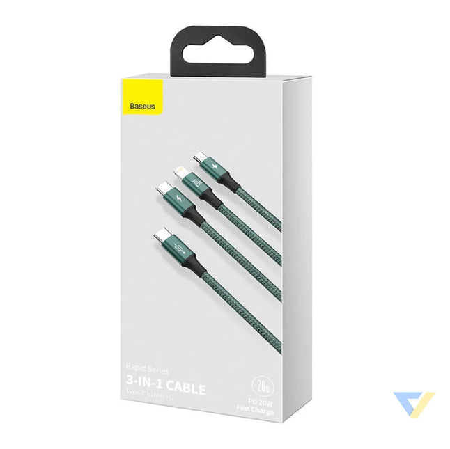 Baseus Rapid Series 3 in 1 cable USB C For M + L + T 20W 1.5m (Green) Combo Cables