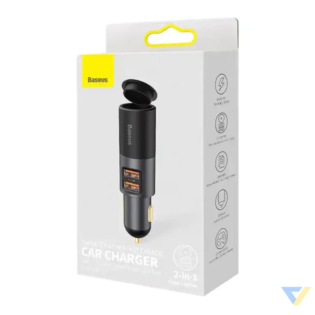 Baseus Share Together Fast Charge Car Charger with Cigarette Lighter Expansion Port 2x USB 120W (Gray) Car chargers