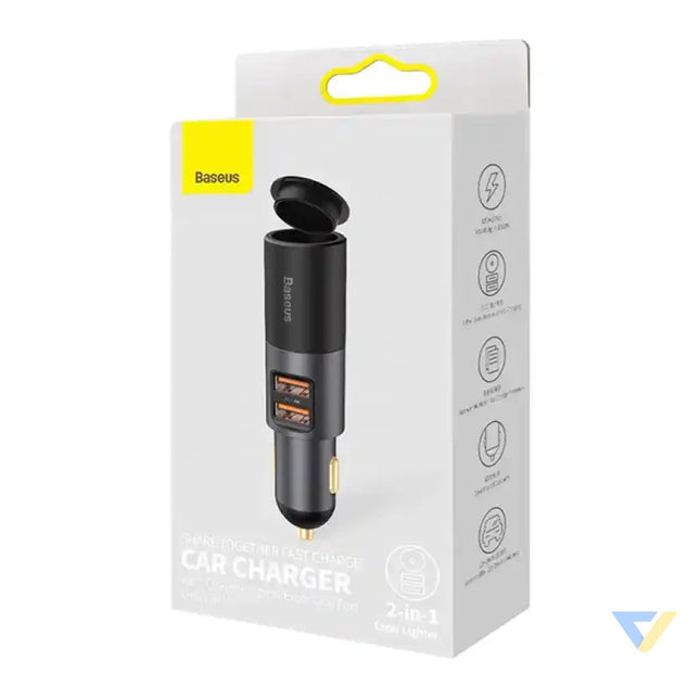 Baseus Share Together Fast Charge Car Charger with Cigarette Lighter Expansion Port 2x USB 120W (Gray) Car chargers