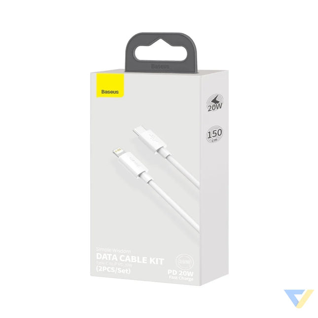 Baseus Simple Wisdom Data Cable Kit USB C to Lightning PD 20W (2PCS/Set) 1.5m White USB C to Lightning