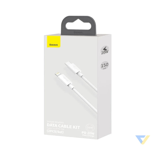 Baseus Simple Wisdom Data Cable Kit USB C to Lightning PD 20W (2PCS/Set) 1.5m White USB C to Lightning