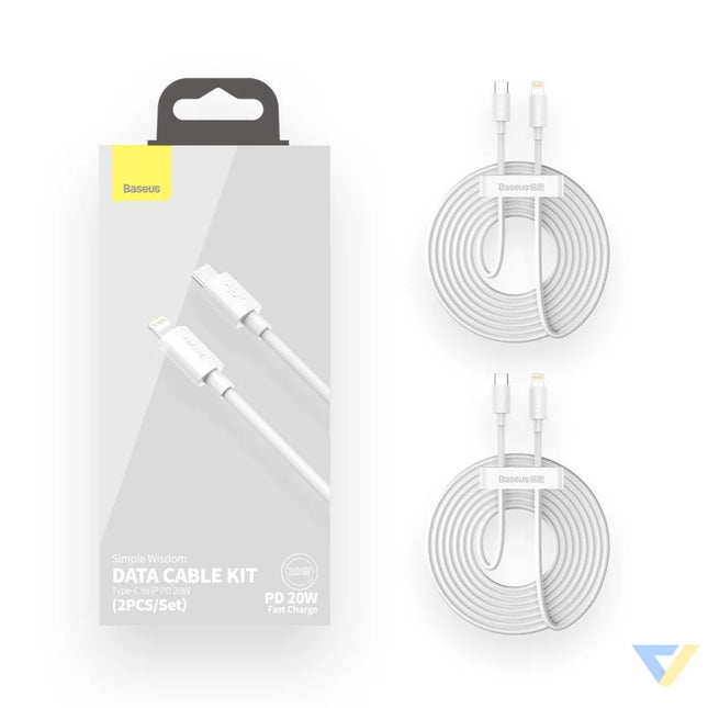 Baseus Simple Wisdom Data Cable Kit USB C to Lightning PD 20W (2PCS/Set) 1.5m White USB C to Lightning