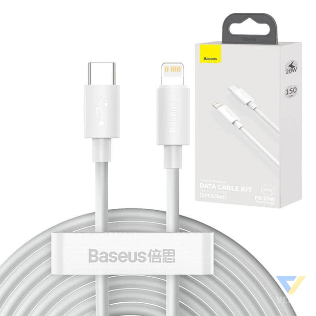 Baseus Simple Wisdom Data Cable Kit USB C to Lightning PD 20W (2PCS/Set) 1.5m White USB C to Lightning