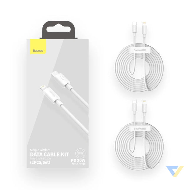 Baseus Simple Wisdom Data Cable Kit USB C to Lightning PD 20W (2PCS/Set) 1.5m White USB C to Lightning