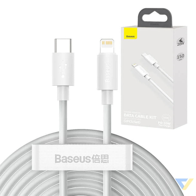 Baseus Simple Wisdom Data Cable Kit USB C to Lightning PD 20W (2PCS/Set) 1.5m White USB C to Lightning