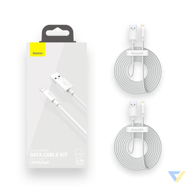 Baseus Simple Wisdom Data Cable Kit USB to Lightning 2.4A (2PCS/Set）1.5m White USB to Lightning