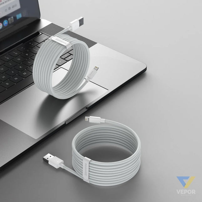 Baseus Simple Wisdom Data Cable Kit USB to Lightning 2.4A (2PCS/Set）1.5m White USB to Lightning