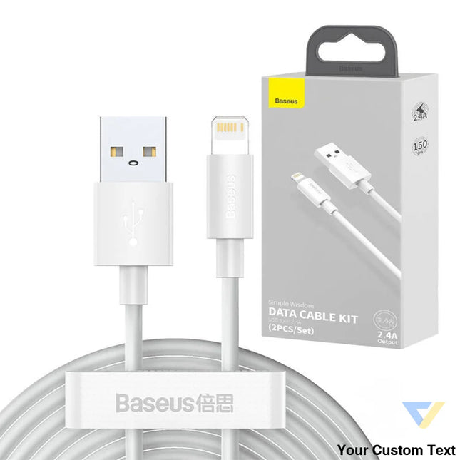 Baseus Simple Wisdom Data Cable Kit USB to Lightning 2.4A (2PCS/Set）1.5m White USB to Lightning