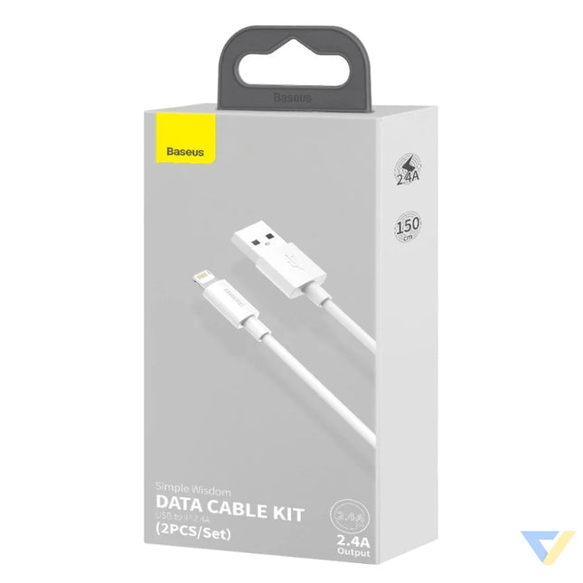 Baseus Simple Wisdom Data Cable Kit USB to Lightning 2.4A (2PCS/Set）1.5m White USB to Lightning