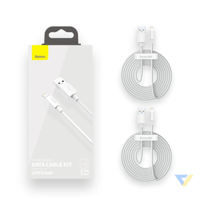 Baseus Simple Wisdom Data Cable Kit USB to Lightning 2.4A (2PCS/Set）1.5m White USB to Lightning
