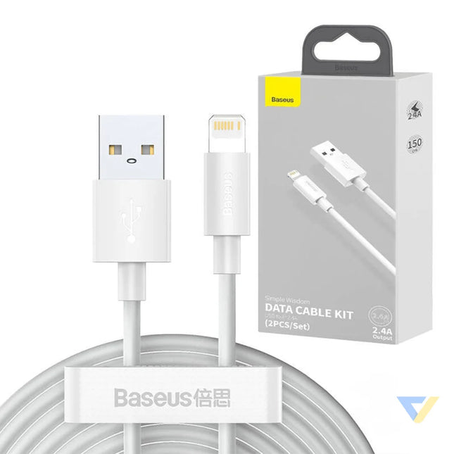 Baseus Simple Wisdom Data Cable Kit USB to Lightning 2.4A (2PCS/Set）1.5m White USB to Lightning