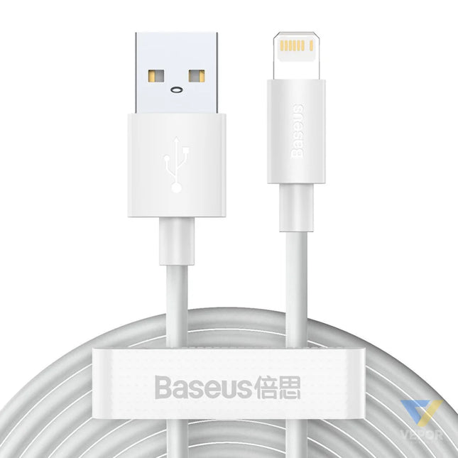 Baseus Simple Wisdom Data Cable Kit USB to Lightning 2.4A (2PCS/Set）1.5m White USB to Lightning