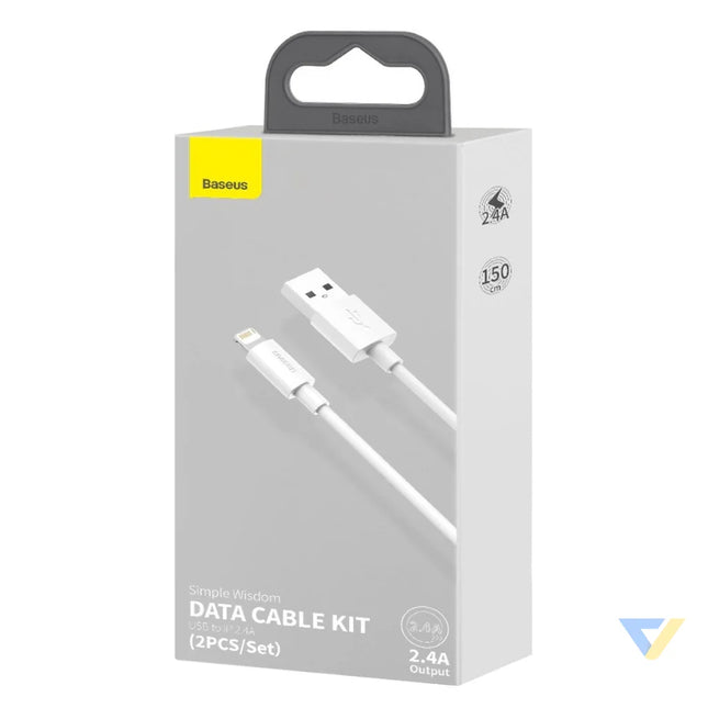 Baseus Simple Wisdom Data Cable Kit USB to Lightning 2.4A (2PCS/Set）1.5m White USB to Lightning