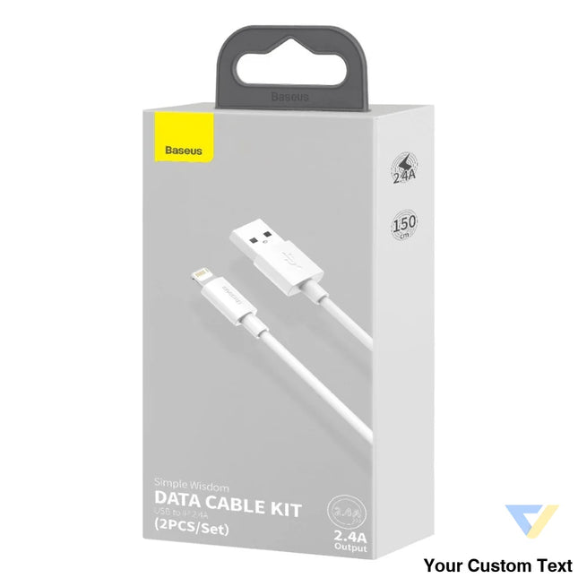 Baseus Simple Wisdom Data Cable Kit USB to Lightning 2.4A (2PCS/Set）1.5m White USB to Lightning