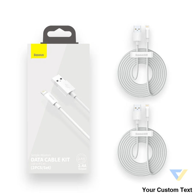 Baseus Simple Wisdom Data Cable Kit USB to Lightning 2.4A (2PCS/Set）1.5m White USB to Lightning