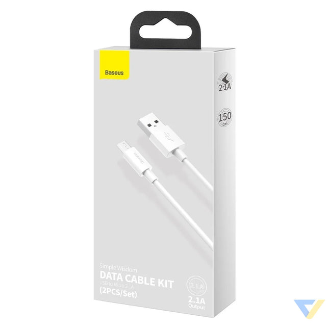Baseus Simple Wisdom Data Cable Kit USB to Micro 2.1A (2PCS/Set) 1.5m White USB to Micro USB