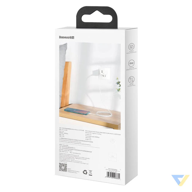 Baseus Simple Wisdom Data Cable Kit USB to Micro 2.1A (2PCS/Set) 1.5m White USB to Micro USB