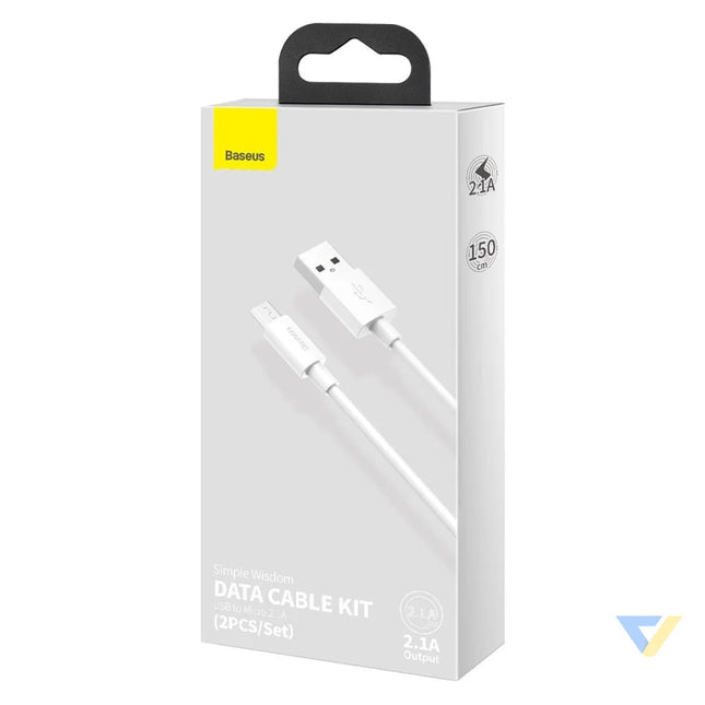 Baseus Simple Wisdom Data Cable Kit USB to Micro 2.1A (2PCS/Set) 1.5m White USB to Micro USB