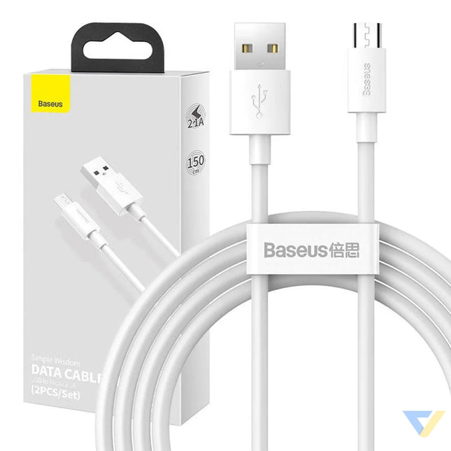 Baseus Simple Wisdom Data Cable Kit USB to Micro 2.1A (2PCS/Set) 1.5m White USB to Micro USB