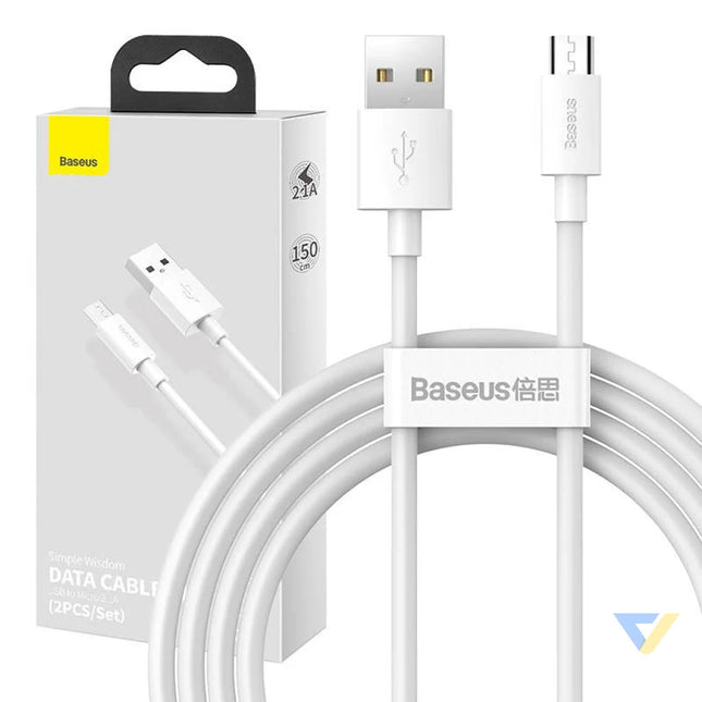 Baseus Simple Wisdom Data Cable Kit USB to Micro 2.1A (2PCS/Set) 1.5m White USB to Micro USB