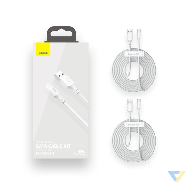 Baseus Simple Wisdom Data Cable Kit USB to Type C 5A (2PCS/Set）1.5m White USB to USB C