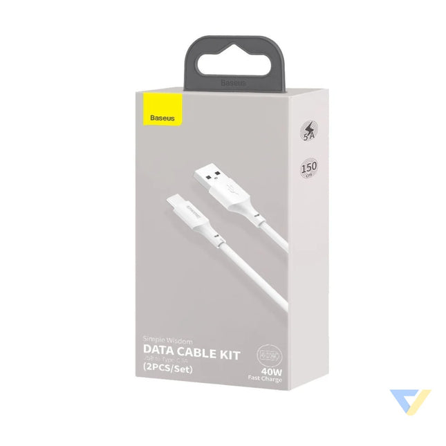 Baseus Simple Wisdom Data Cable Kit USB to Type C 5A (2PCS/Set）1.5m White USB to USB C