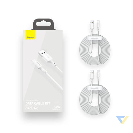 Baseus Simple Wisdom Data Cable Kit USB to Type C 5A (2PCS/Set）1.5m White USB to USB C