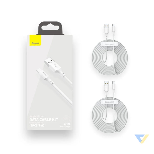 Baseus Simple Wisdom Data Cable Kit USB to Type C 5A (2PCS/Set）1.5m White USB to USB C