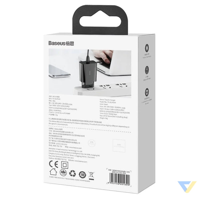 Baseus Speed Mini Quick Charger USB C PD 3A 20W (black) mains chargers