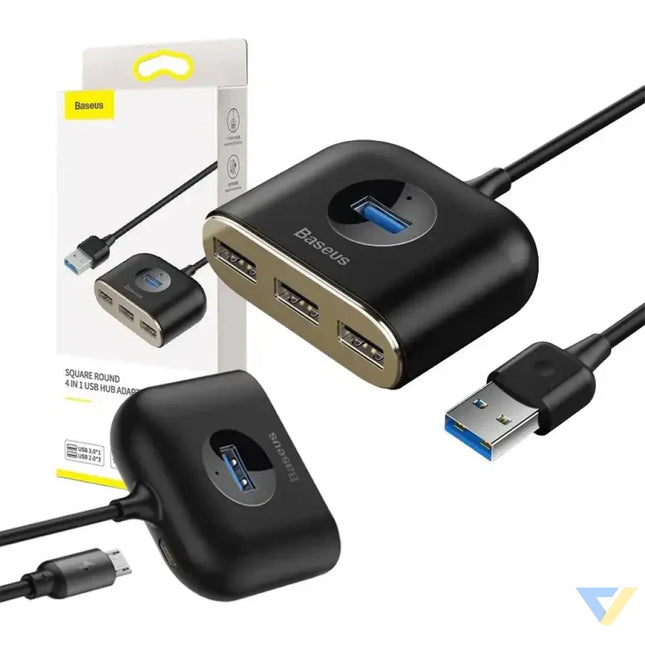 Baseus Square Round USB Adapter HUB USB 3.0 to 1x USB 3.0 + 3x USB 2.0.1m (Black) Hubs