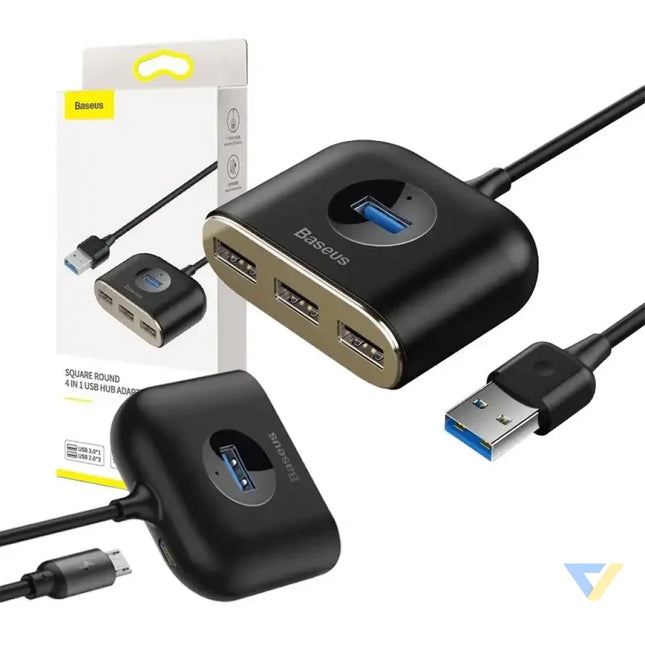 Baseus Square Round USB Adapter HUB USB 3.0 to 1x USB 3.0 + 3x USB 2.0.1m (Black) Hubs