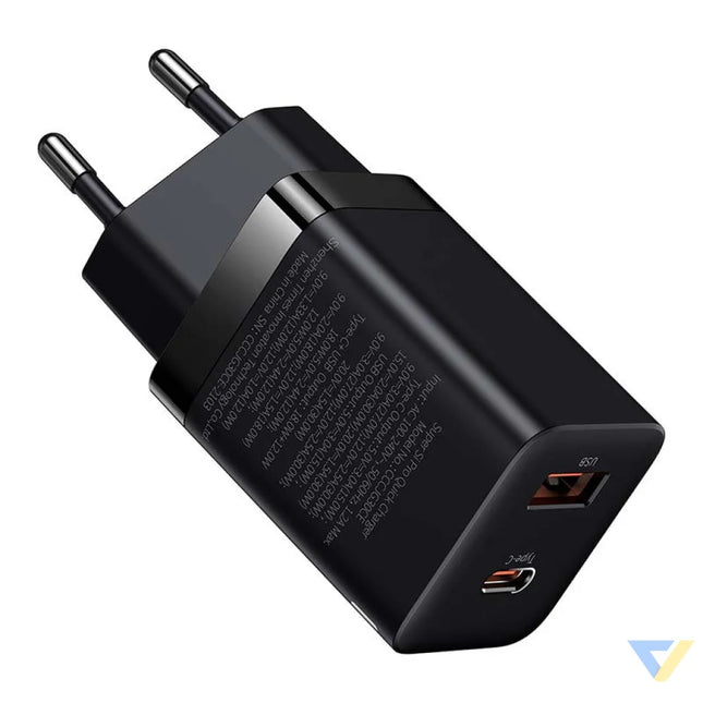 Baseus Super Si Pro Quick Charger USB + USB C 30W (black) mains chargers