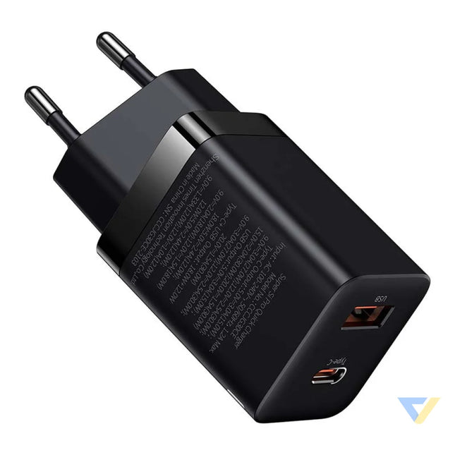 Baseus Super Si Pro Quick Charger USB + USB C 30W (black) mains chargers