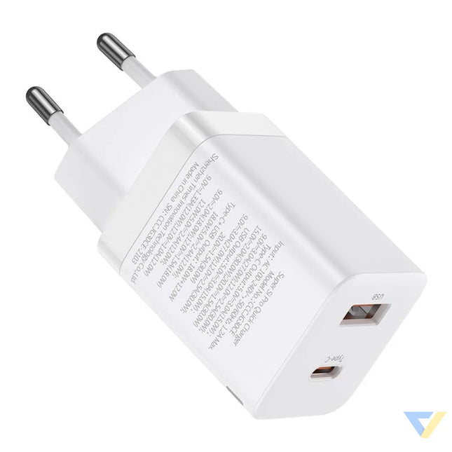 Baseus Super Si Pro Quick Charger USB + USB C 30W (white) mains chargers