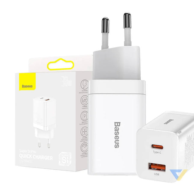 Baseus Super Si Pro Quick Charger USB + USB C 30W (white) mains chargers