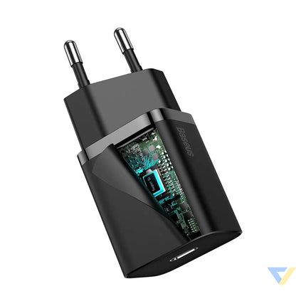 Baseus Super Si Quick Charger 1C 20W with USB C cable for Lightning 1m (black) mains chargers