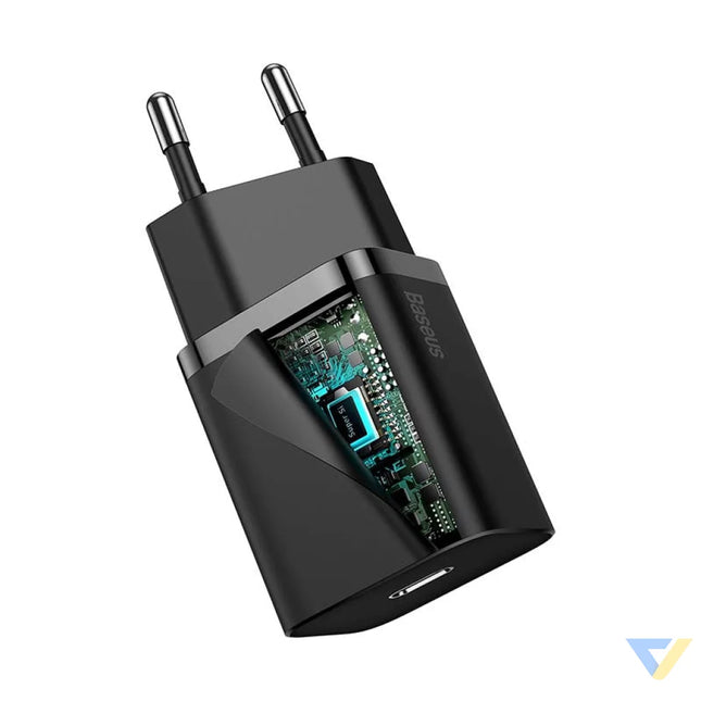 Baseus Super Si Quick Charger 1C 20W with USB C cable for Lightning 1m (black) mains chargers