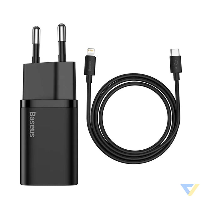 Baseus Super Si Quick Charger 1C 20W with USB C cable for Lightning 1m (black) mains chargers