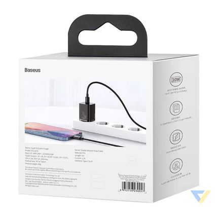 Baseus Super Si Quick Charger 1C 20W with USB C cable for Lightning 1m (black) mains chargers