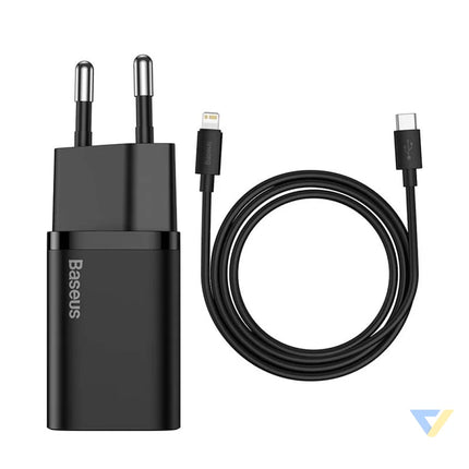 Baseus Super Si Quick Charger 1C 20W with USB C cable for Lightning 1m (black) mains chargers