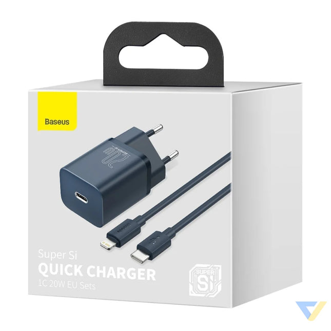 Baseus Super Si Quick Charger 1C 20W with USB C cable for Lightning 1m (blue) mains chargers
