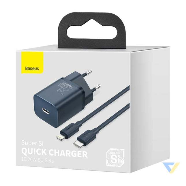 Baseus Super Si Quick Charger 1C 20W with USB C cable for Lightning 1m (blue) mains chargers