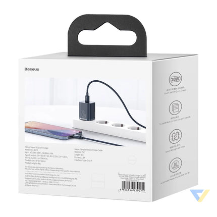 Baseus Super Si Quick Charger 1C 20W with USB C cable for Lightning 1m (blue) mains chargers