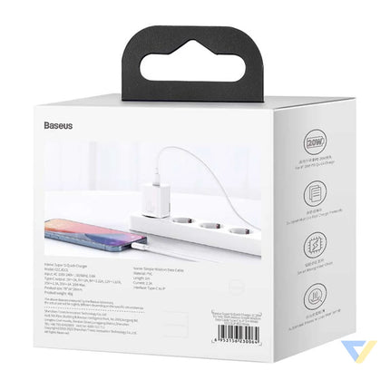 Baseus Super Si Quick Charger 1C 20W with USB C cable for Lightning 1m (white) mains chargers