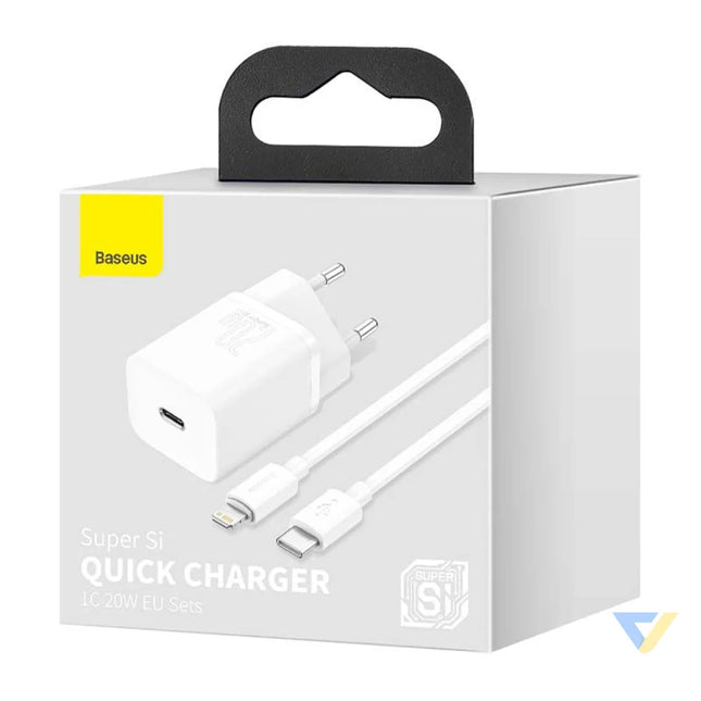 Baseus Super Si Quick Charger 1C 20W with USB C cable for Lightning 1m (white) mains chargers