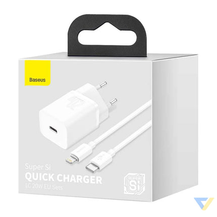 Baseus Super Si Quick Charger 1C 20W with USB C cable for Lightning 1m (white) mains chargers