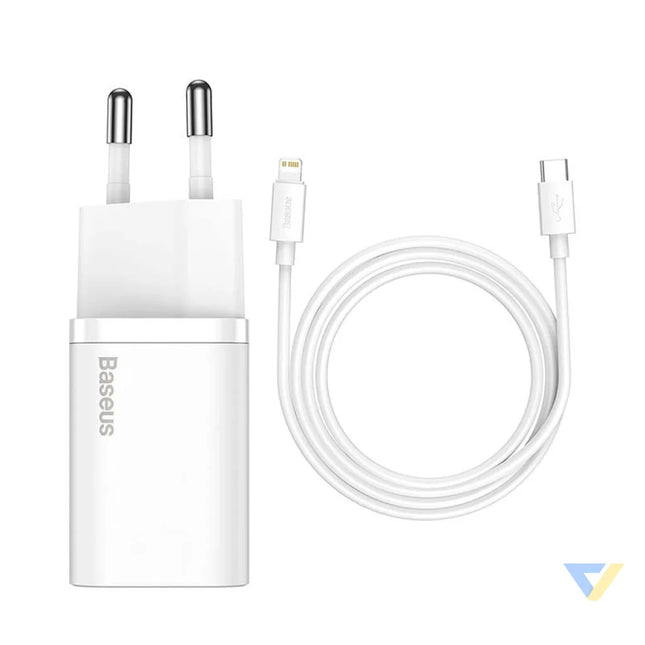 Baseus Super Si Quick Charger 1C 20W with USB C cable for Lightning 1m (white) mains chargers