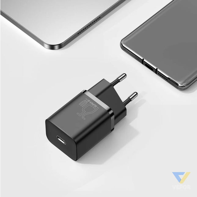 Baseus Super Si Quick Charger 1C 25W with USB C cable for USB C 1m (black) mains chargers
